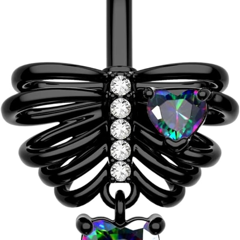 Black Skeleton Heart Belly Button Rings Dangle Halloween Navel Jewelry